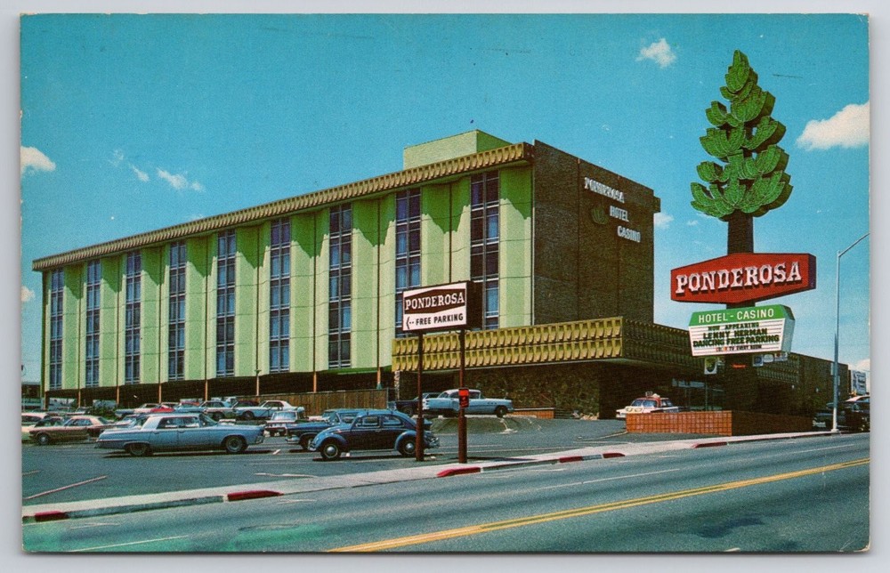 Ponderosa Hotel Casino Reno Nevada 1968 Postcard Classic Vintage Cars