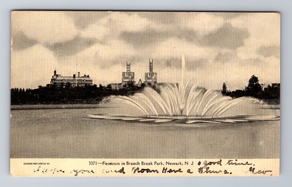 Newark NJ-New Jersey, Fountain In Branch Brook Park, Vintage c1906 Postcard