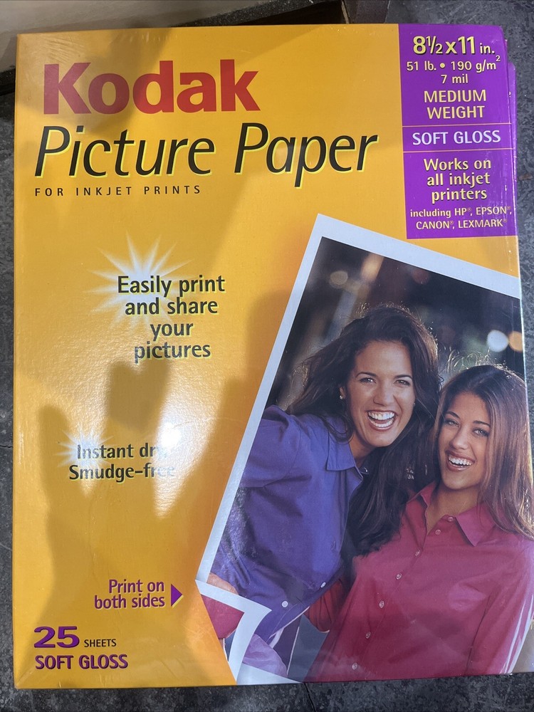 Kodak Picture Photo Paper 25 Sheets 8.5x11 Soft Gloss Inkjet NIP 2 Sided Sealed