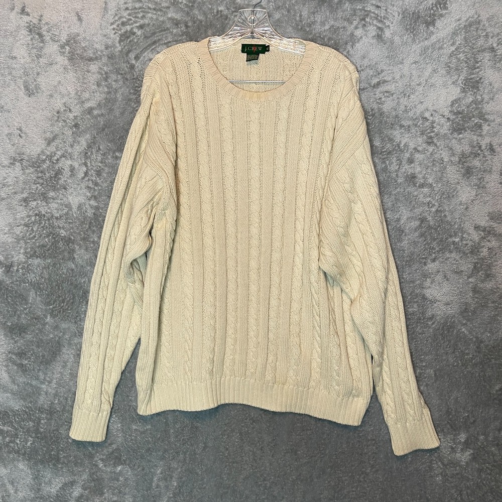 Vintage J.Crew Men Heavy Chunky Cable Knit Crew Neck Grandpa Sweater XL Cream