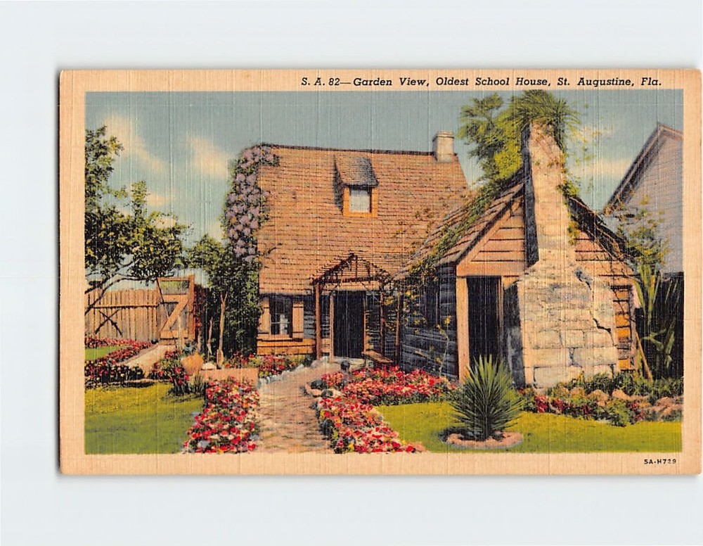 Postcard Garden View Oldest School House St. Augustine Florida USA