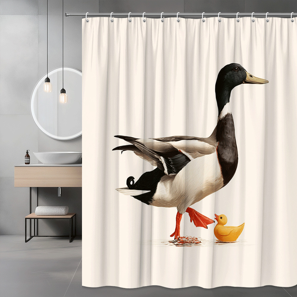Duck and Duckling Shower Curtain, Farm Animal Print
