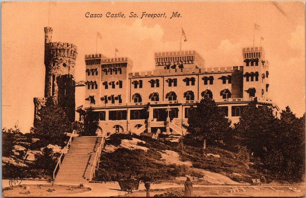 View of Casco Castle, South Freeport ME c1907 Vintage Postcard Q79
