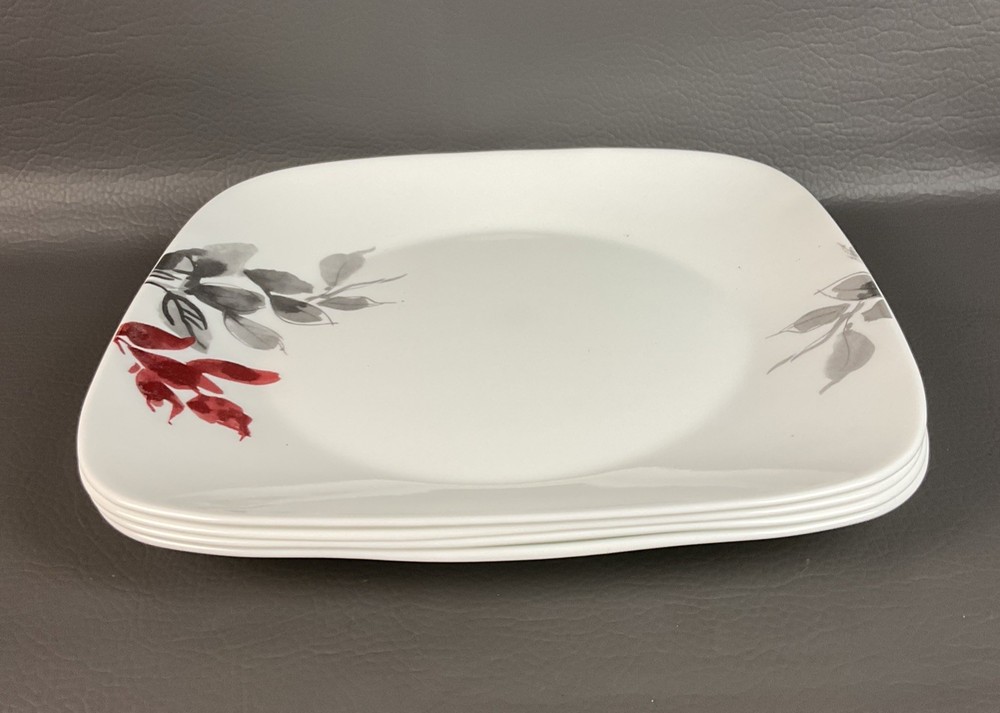 Corelle Kyoto White Red Gray Leaves 10.5