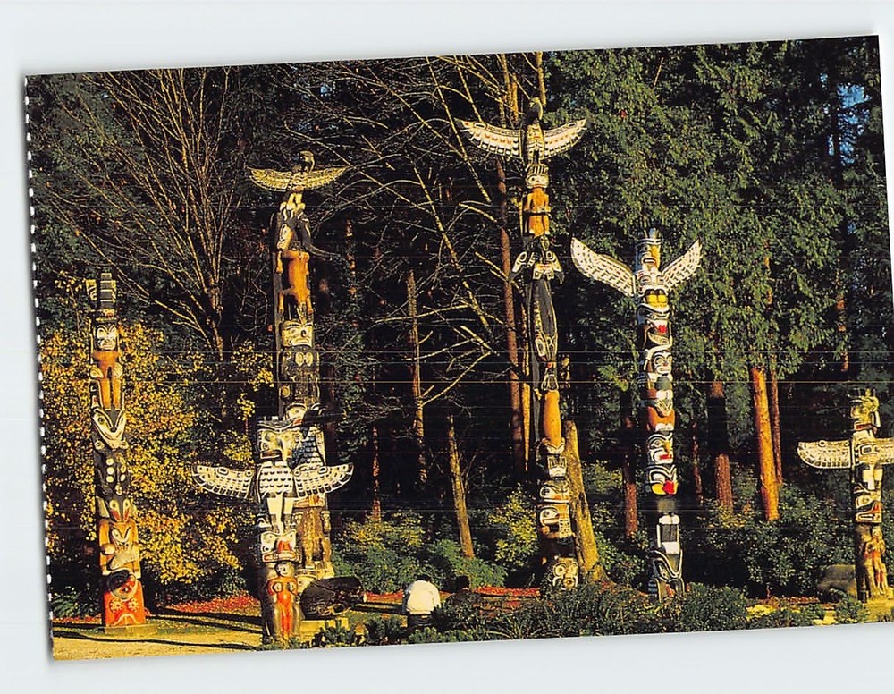 Postcard Totems in Stanley Park Vancouver BC Canada