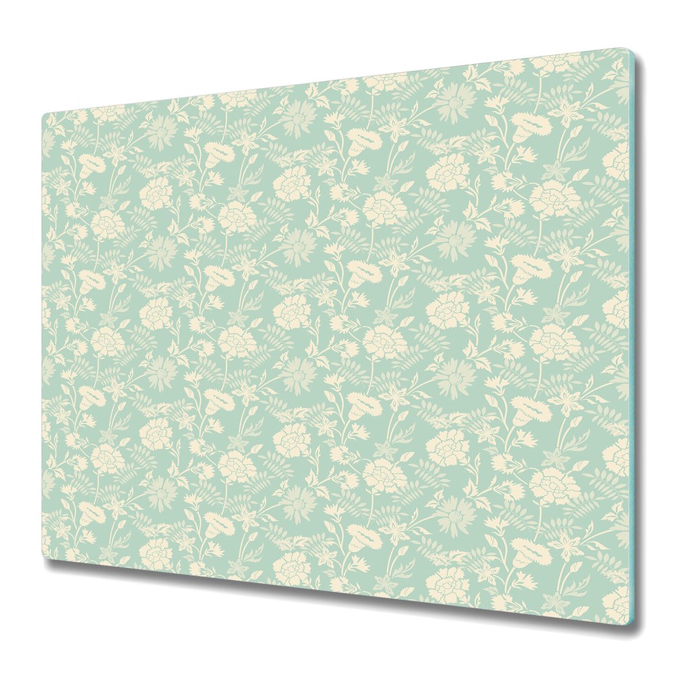 Tempered Glass Chopping Board Abstract floral green and golden 60x52