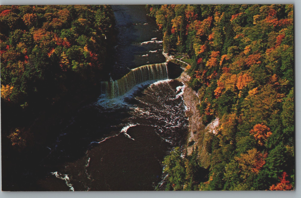 Michigan Upper Tahquamenon Falls Colorful Autumn Forest Aerial View Postcard
