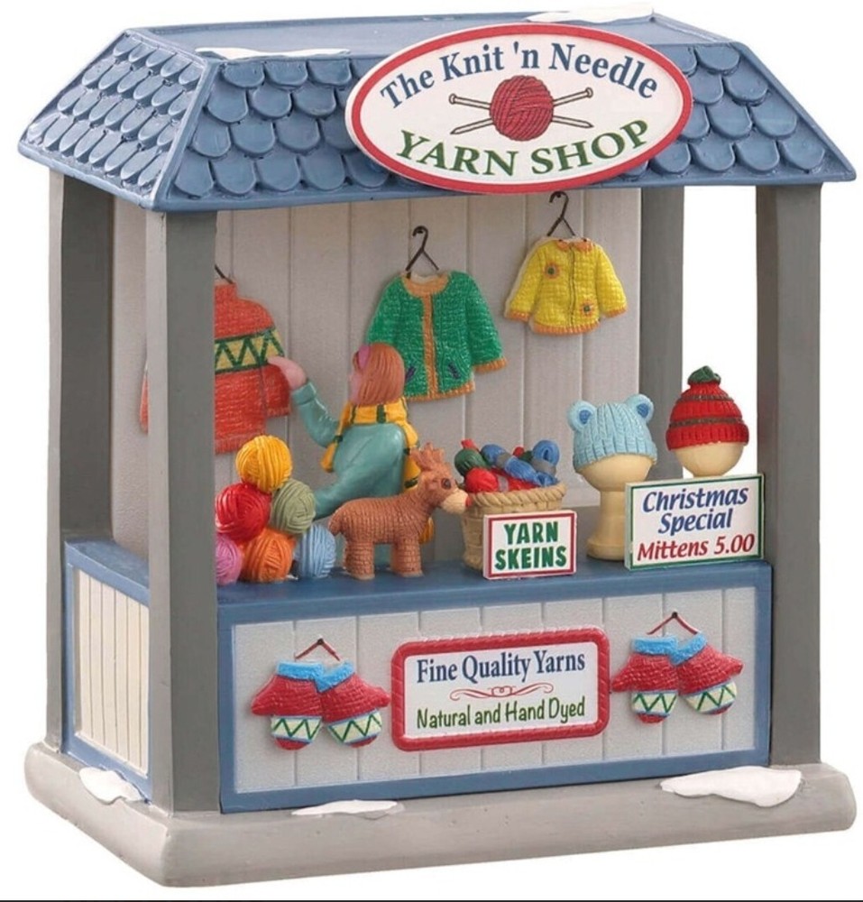 Lemax table accent Christmas market village stall. Knit n needle yarn shop LED-image