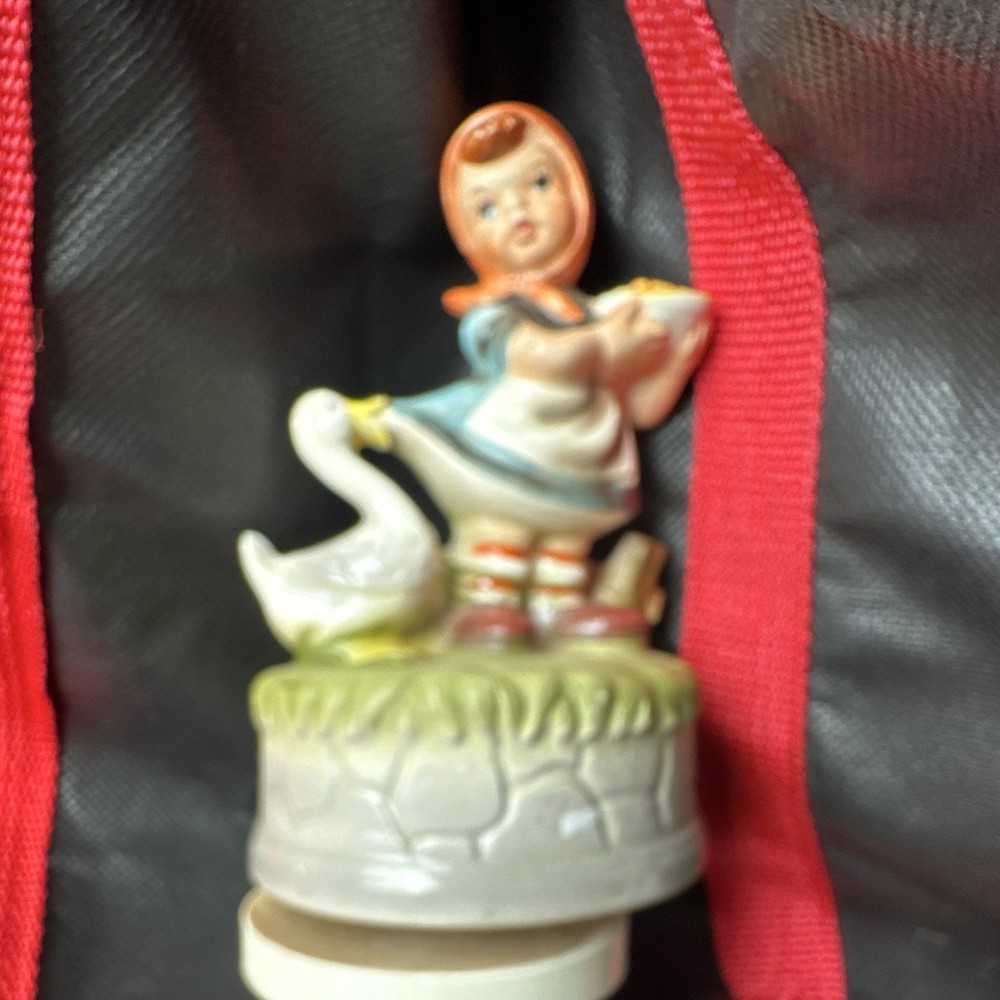 Hand Painted Porcelain Girl With Goose Figurine Multicolor Kids People Theme