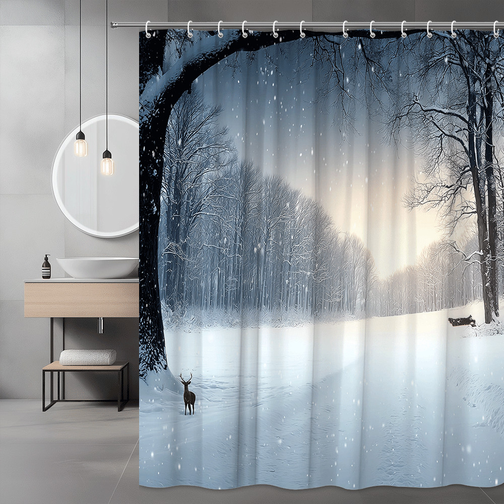 Winter Forest Deer Shower Curtain Snowy Landscape