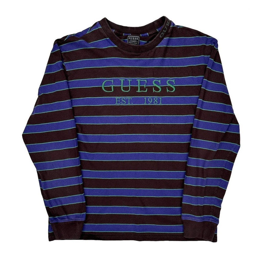 Guess Striped Long Sleeve T-Shirt - Medium Brown Cotton
