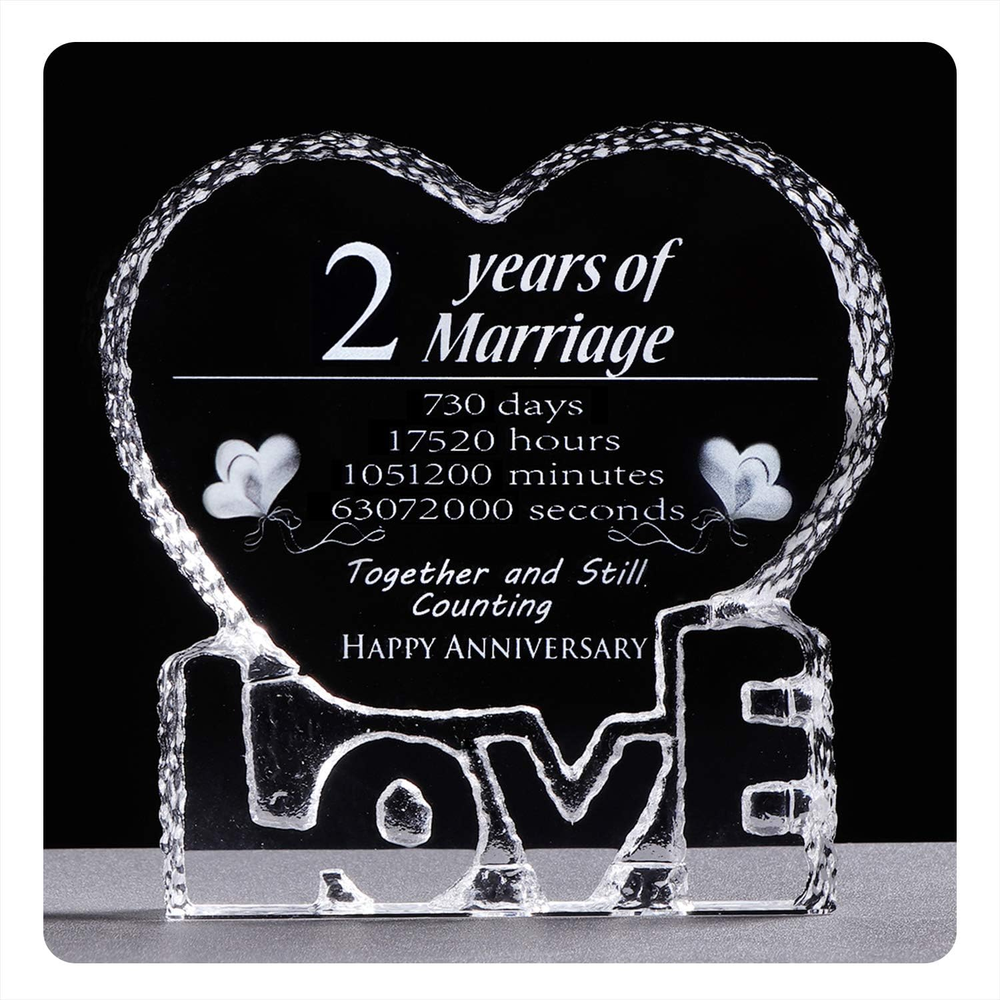2nd Wedding Anniversary Crystal Keepsake Gift for Wife or Woman  