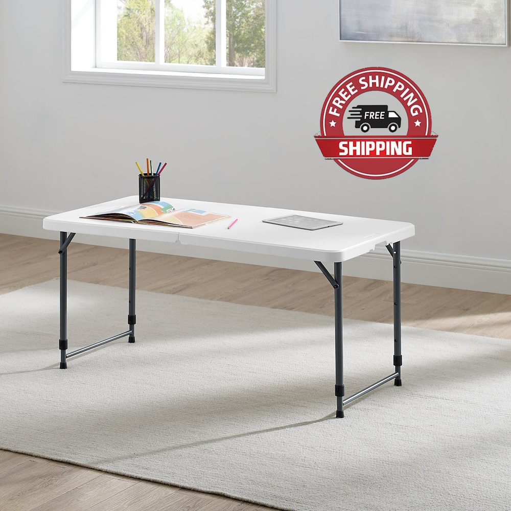 Mainstays 4ft White Adjustable Height Folding Plastic Table for Indoor Use
