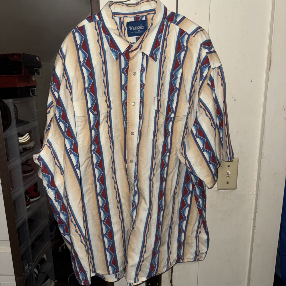 Vintage Wrangler Western Pearl Snap Button Shirt Aztec Multicolor Stripe 2XL