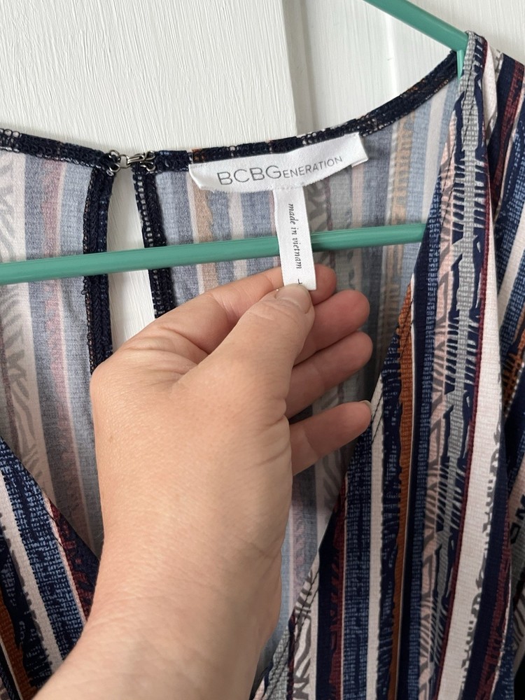 BCBG  Striped Romper W/Pockets Size Large