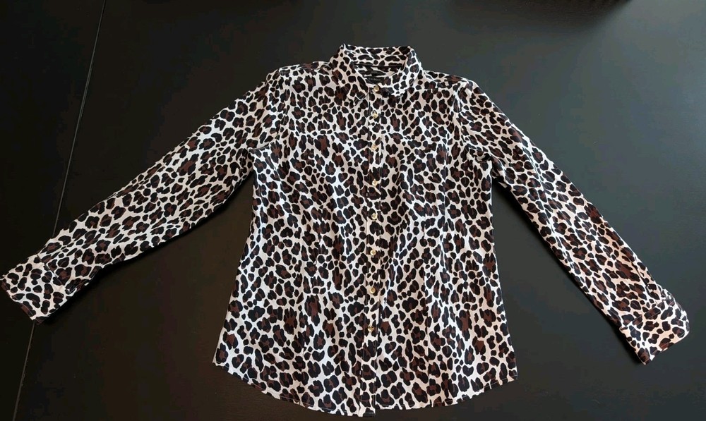 Talbots Women's Animal Print Collared Button-Up Long Sleeve Top Size 6