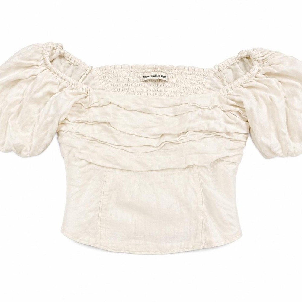 Abercrombie & Fitch off shoulder linen ruffle summer crop top women small S