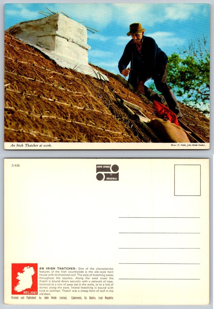John Hinde Postcard: Irish Thatcher at Work, Thatched Roof, Ireland