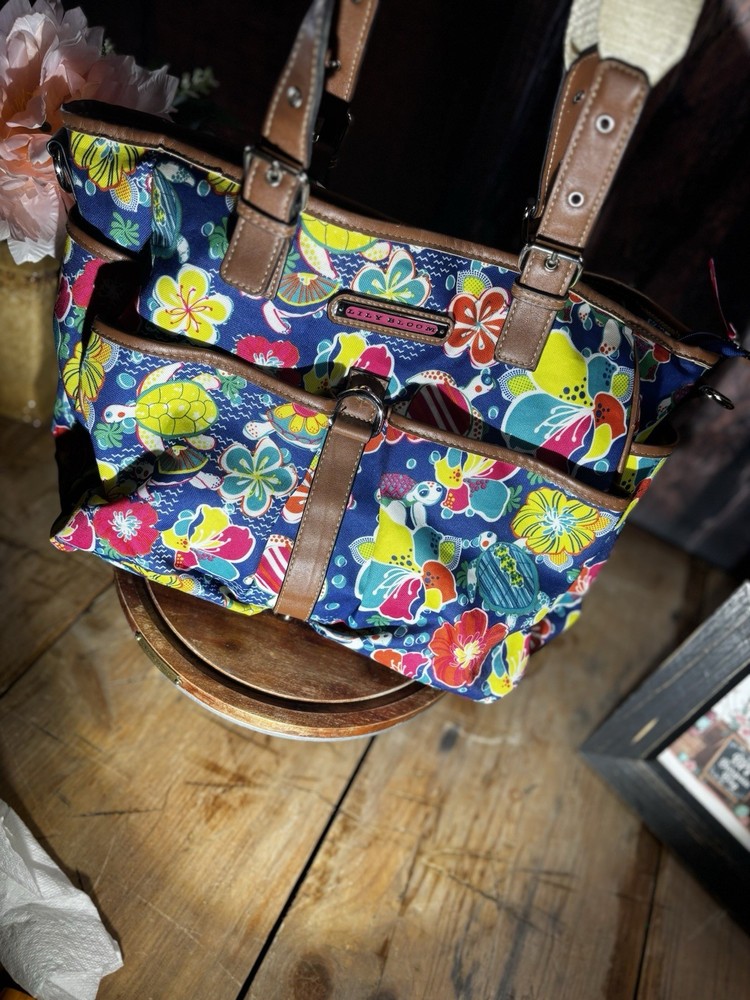 Lily Bloom Multicolor Floral Print 5-Pocket Tote Shoulder Bag