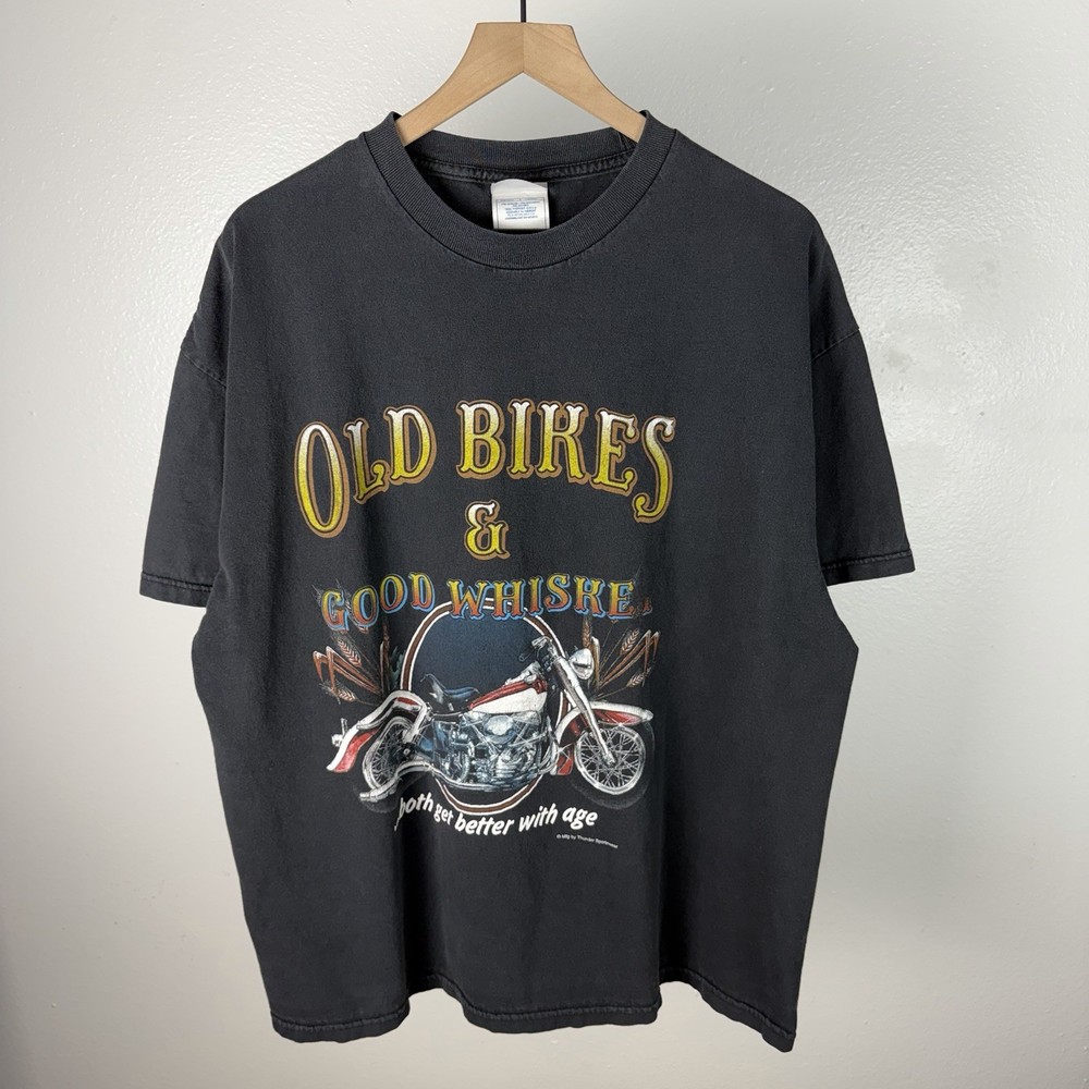 Vintage Old Bikes & Good Whiskey 3D Emblem Harley Davidson T-Shirt Size 2XL