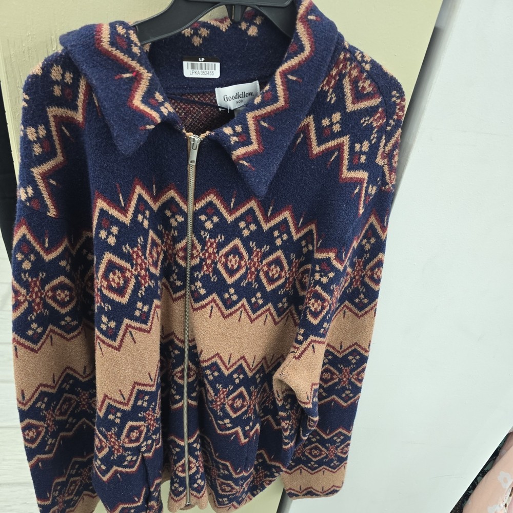 Men's Fair Isle Sweater Jacket - Goodfellow & Co Blue xl