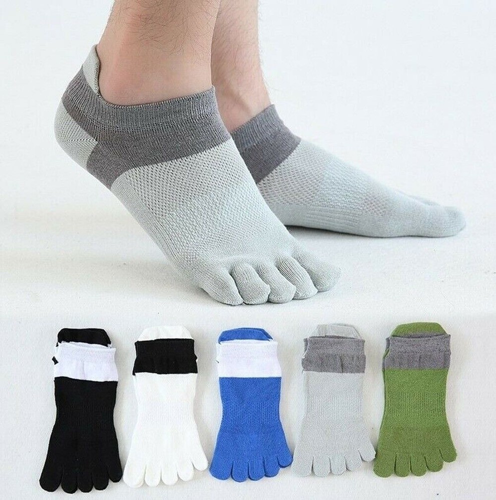 5Pair Men Cotton Toe Socks Five Finger Solid Sport Ankle Breathe Low Cut Classic