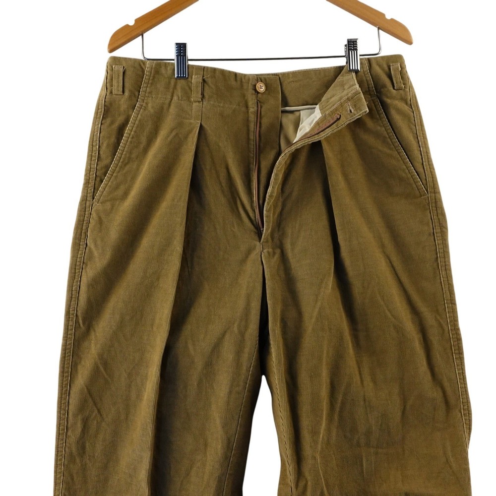 Vintage Mens Brown Drop Loop Corduroy Pleated Front Pants Size 36x30 Casual