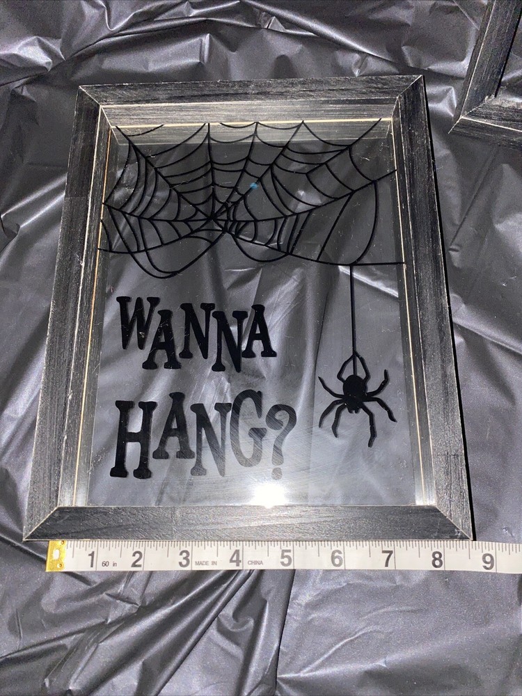 Wanna Hang Spider Box Frame Wood Sign Halloween Sign Spiders Wanna Hang