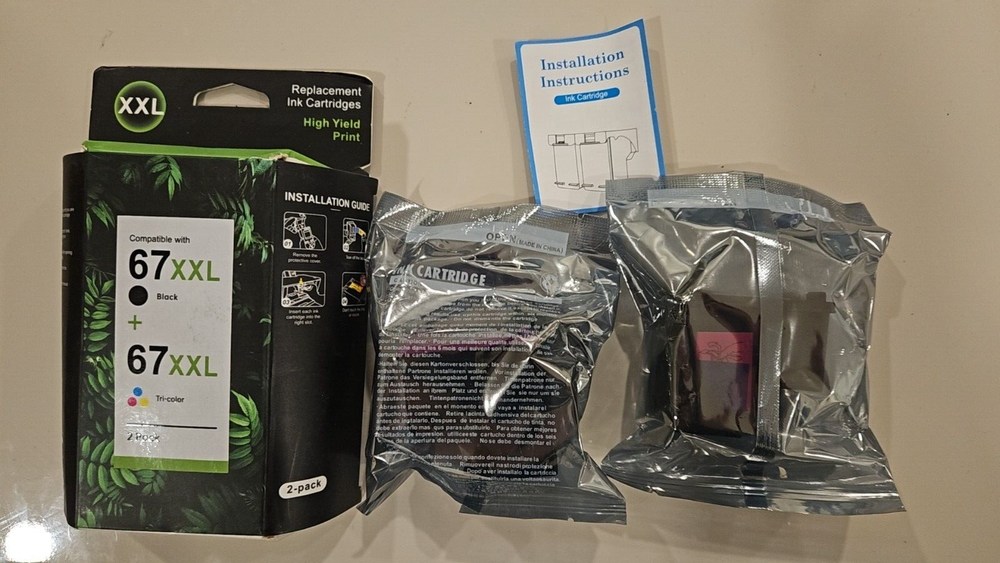 NEW 67XL /67XXL Black/Color Ink Cartridges (2 Pack) Replacement for HP DeskJet