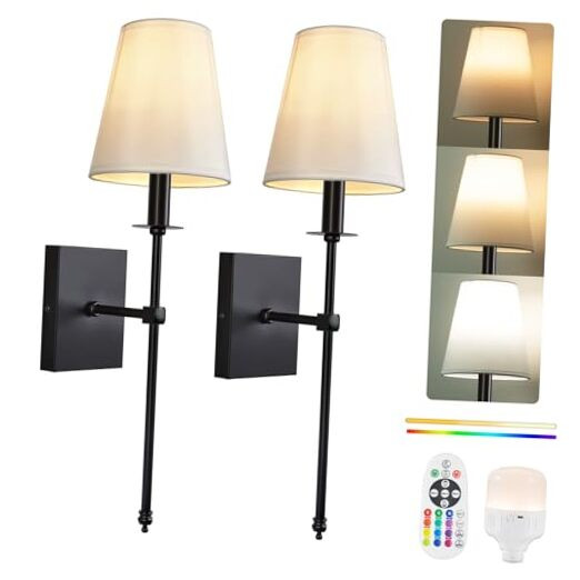 Battery Operated Wall Sconces Set of Two, Rechargeable Battery Operated-Black