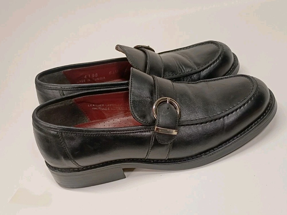 Bass 4198 Buckle Slip-On Black Leather Women's Casual Loafer Shoes Comfort 6.5M
