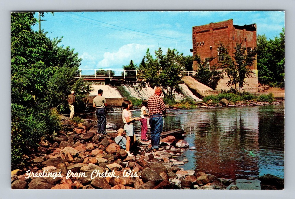 Chetek WI-Wisconsin Below Northern States Power Co Dam on River Vintage Postcard