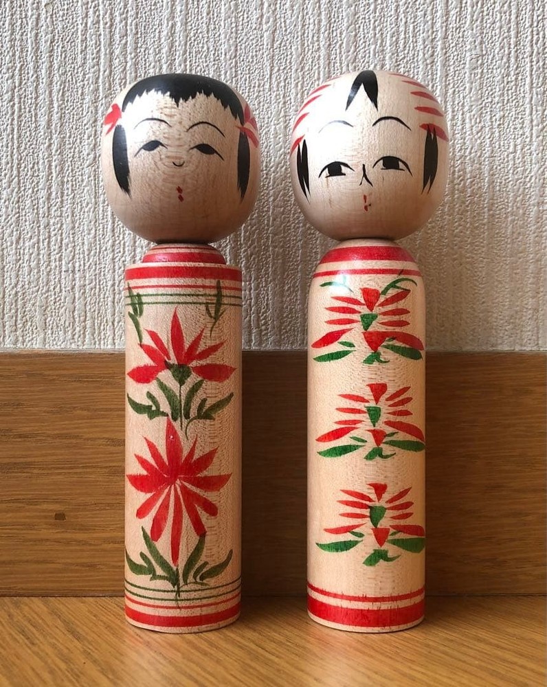 Naruko Togatta Kokeshi Dolls Set of 2 Traditional 12cm New Lucky Charm
