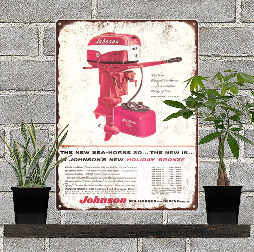 1956 Johnson Seahorse Outboard Motors Boat Mancave Metal Sign Repro 9x12