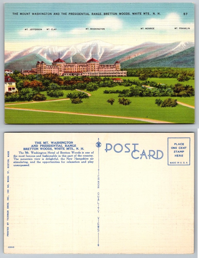 Mt Washington Hotel Presidential Range Bretton Woods NH Linen Postcard Tichnor