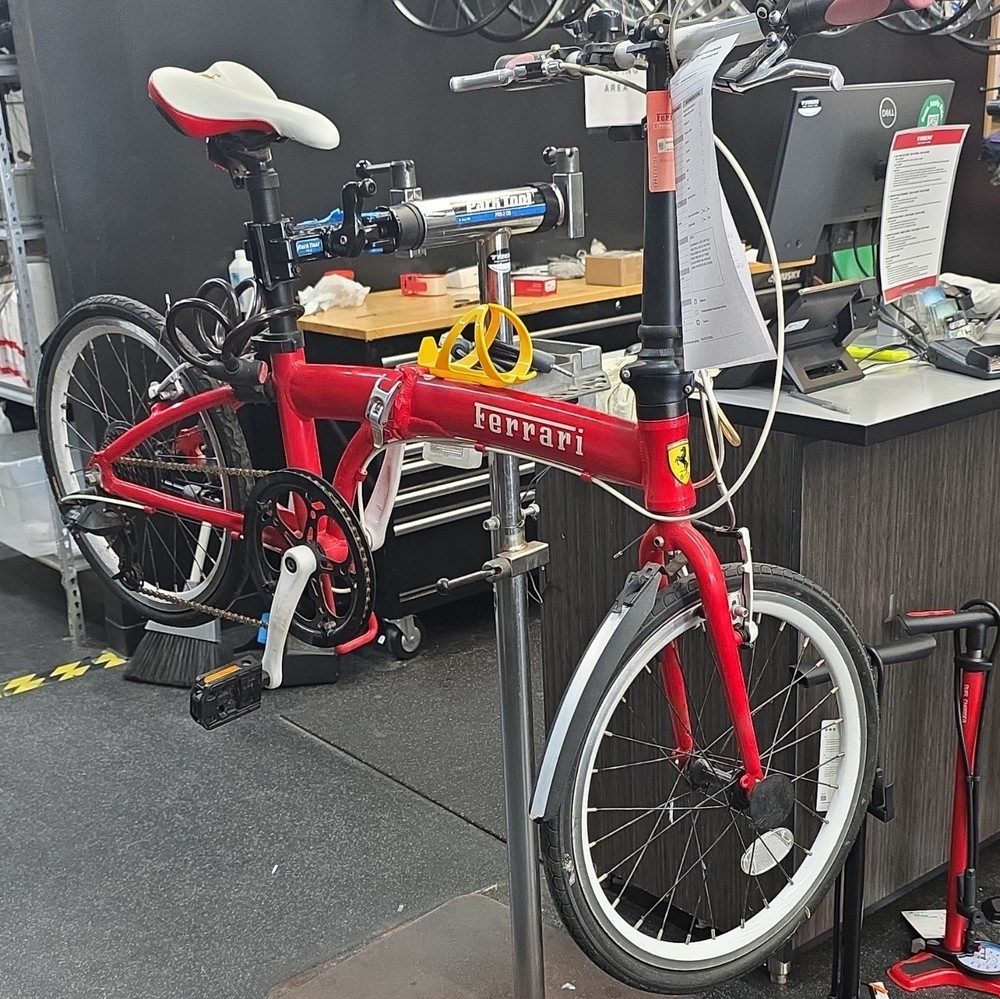 Ferrari Folding Bike 20 in Red Single Speed Flat Bar Side Pull Caliper Brake