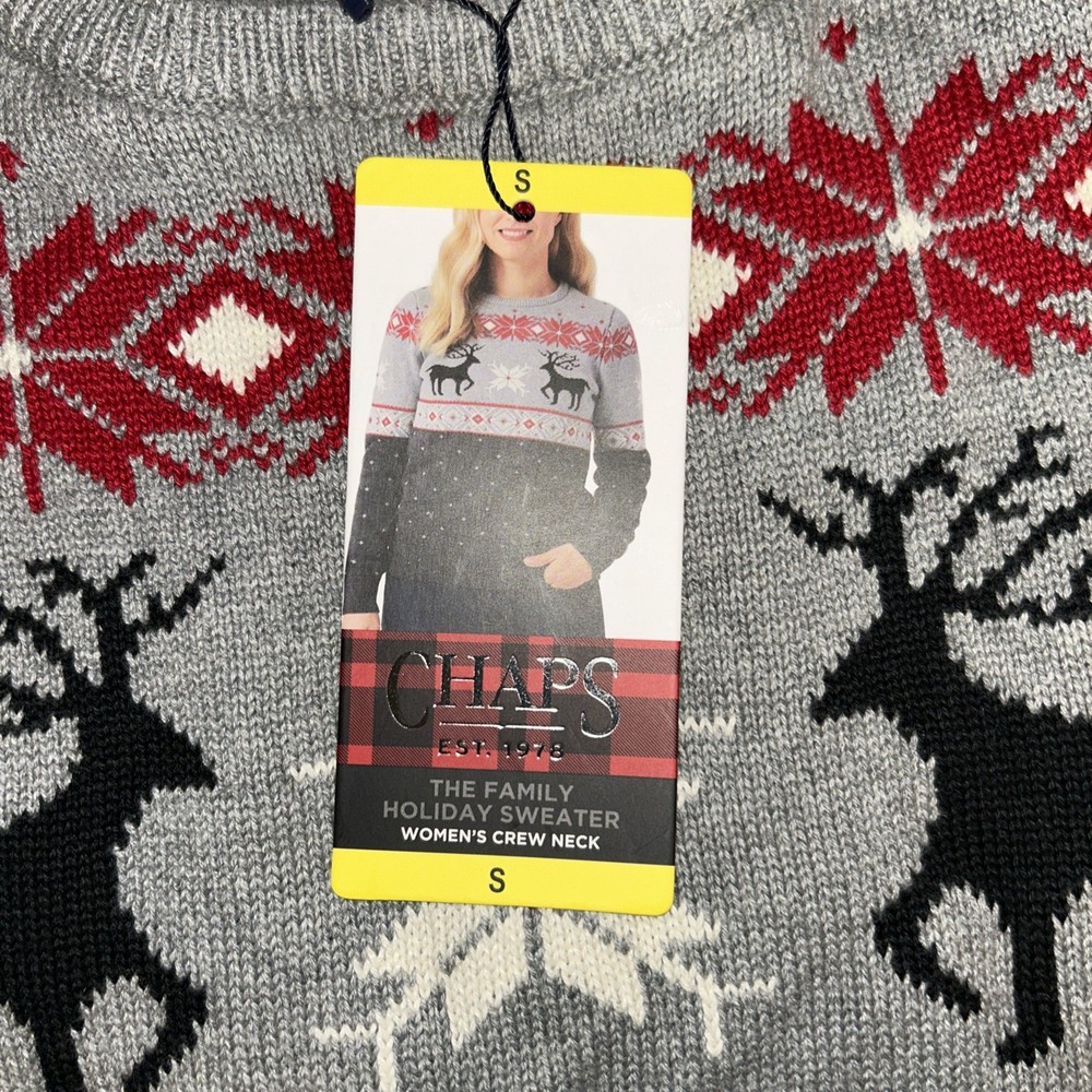 CHAPS Nordic Fair Isle Holiday Christmas Cotton Crew Neck Sweater Small Deer G