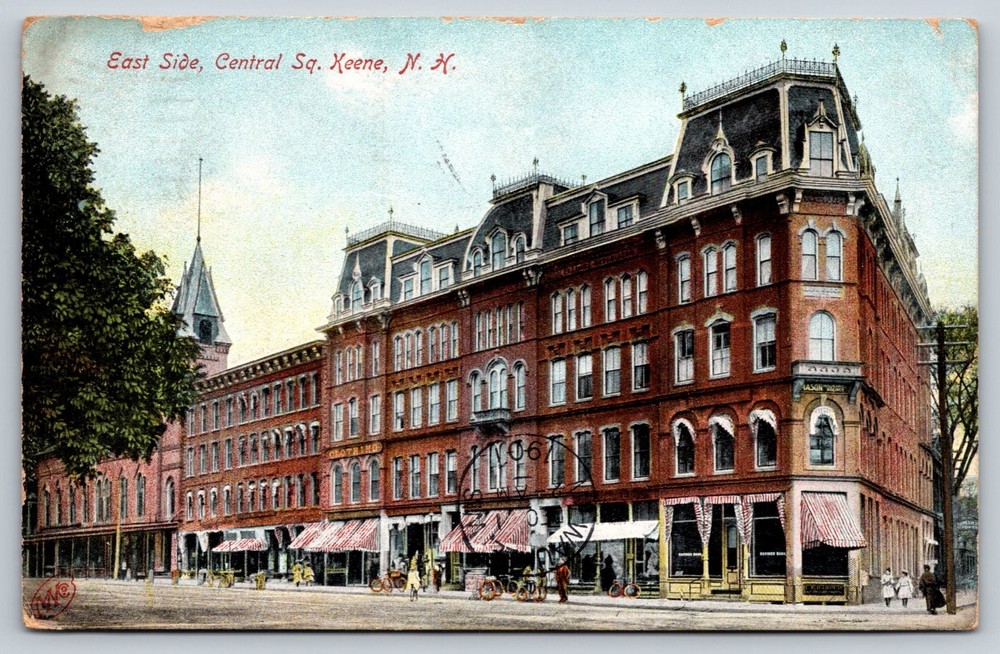 East Side Central Square Keene New Hampshire Postcard 1907 Store Fronts