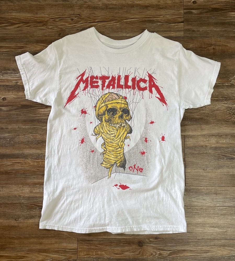 METALLICA (2017) One Official T-Shirt WHITE Mens Band Logo Double Sided (Medium)