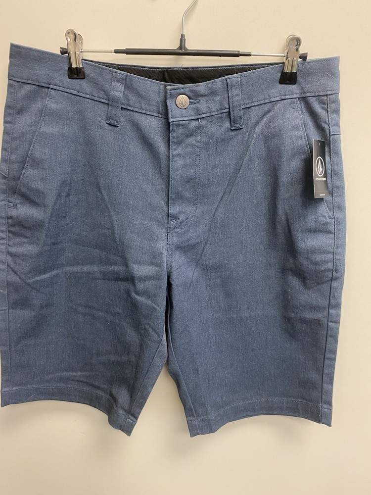 Volcom Men's Blue Chino Shorts Flat Front Button Pockets Cotton Blend A09117V3