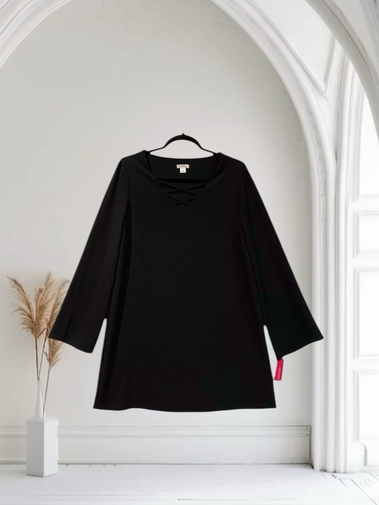 Xhilaration Women’s Bell Sleeve Dress Size Small Criss Cross Neck Classic Black