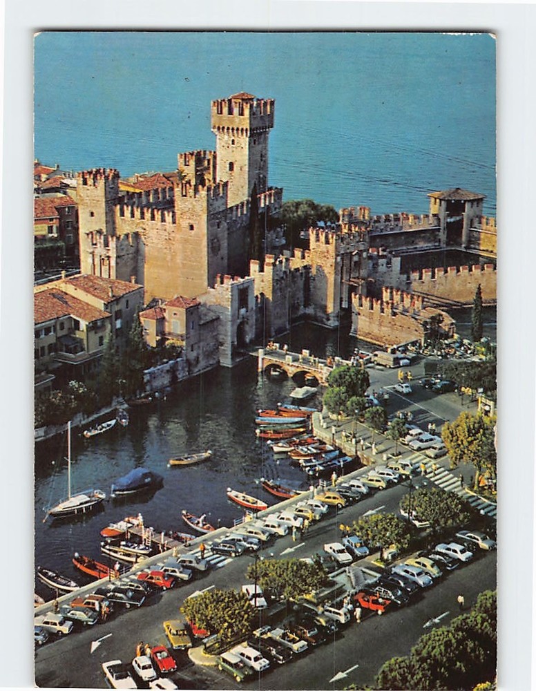 Postcard Lake of Garda Air view Sirmione Italy