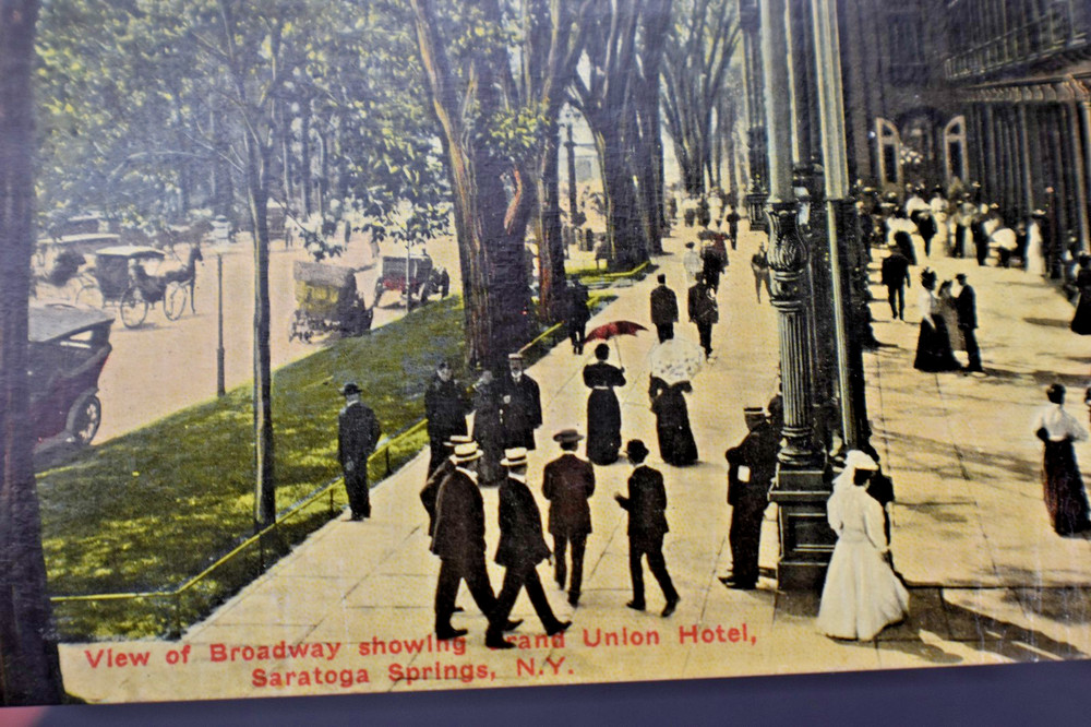 1912 View of Broadway showing Grand Union Hotel, Saratoga Springs, NY Postcard