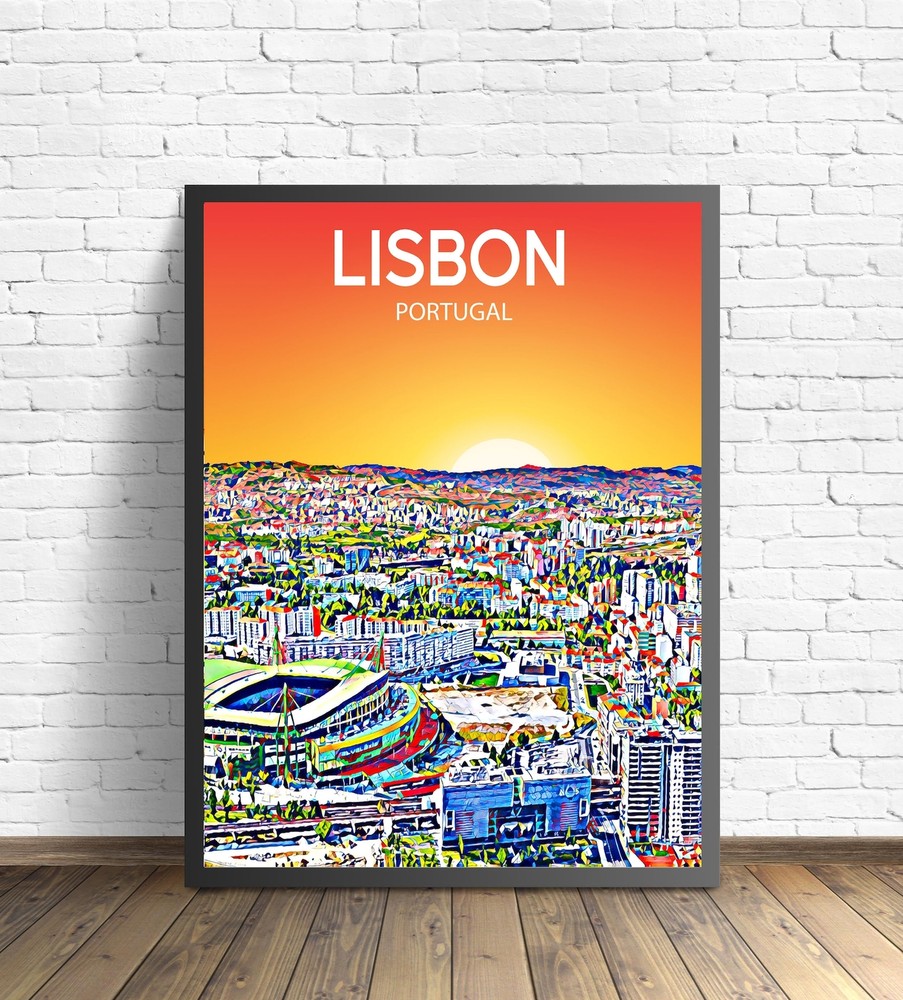 Lisbon Portugal Art Poster Sunset Night Poster Art Print Lisbon City Modern