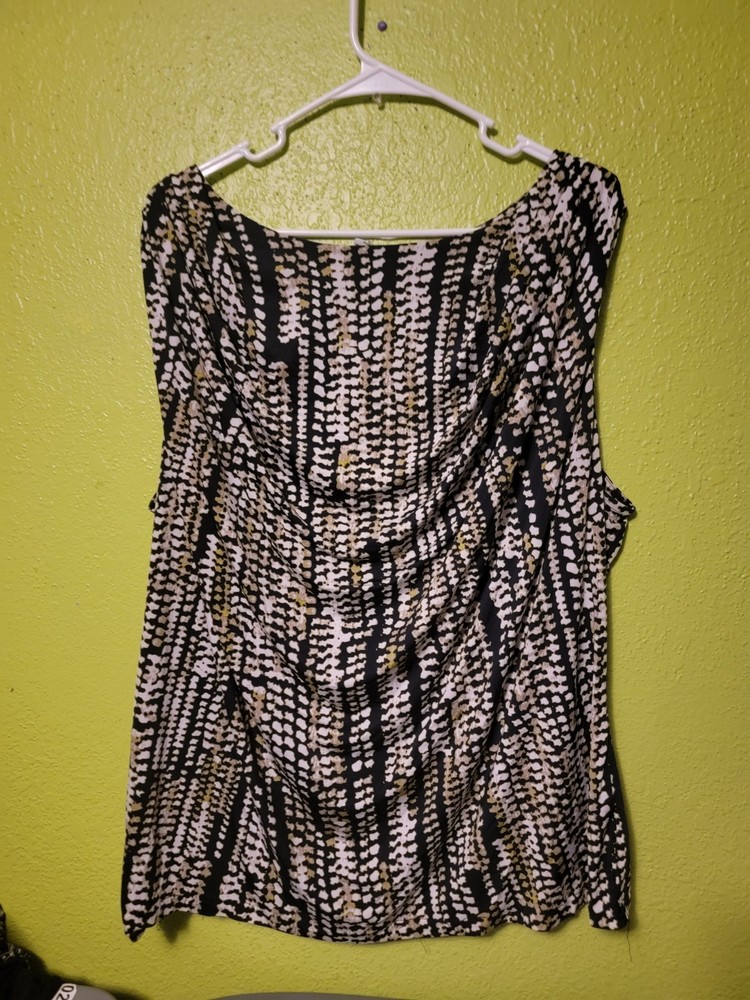 Worthington Womens 3X Drape Front Sleeveless Blouse Abstract Multicolor Stretch