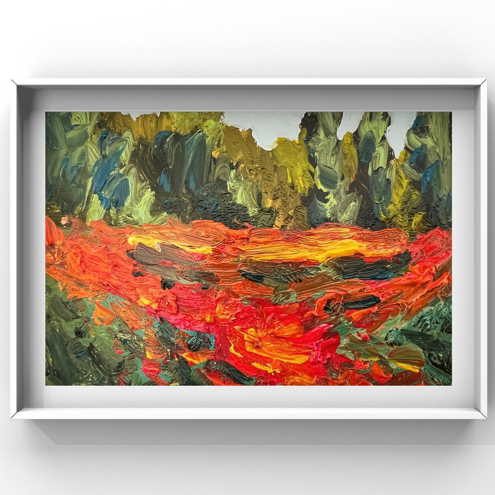 Vibrant Abstract Poppy Field Oil Painting Inspired by Ukrainian Countryside Art