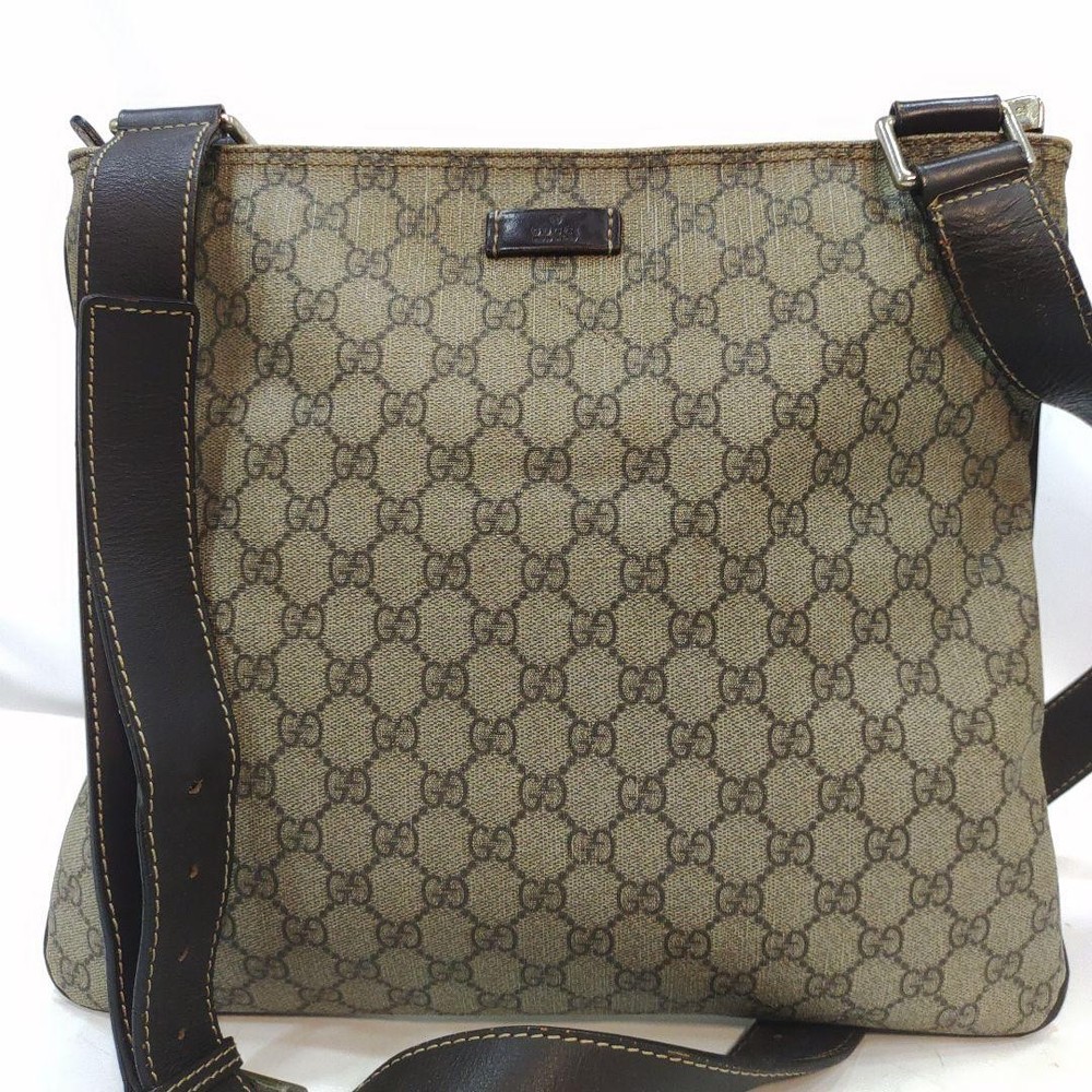 Gucci GG Brown Leather PVC Sacoche Shoulder Bag A4 Size