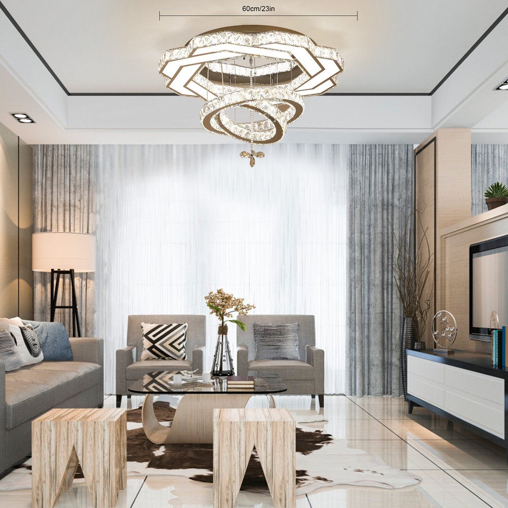 23.6 Inch Round Crystal Chandelier for Bedroom or Dining Room Ceiling Light  