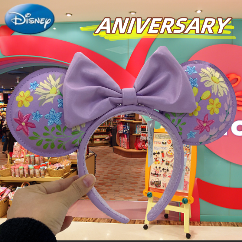 Disney Anniversary Purple Bow Flower Garden Minnie Ears Hairband Gift