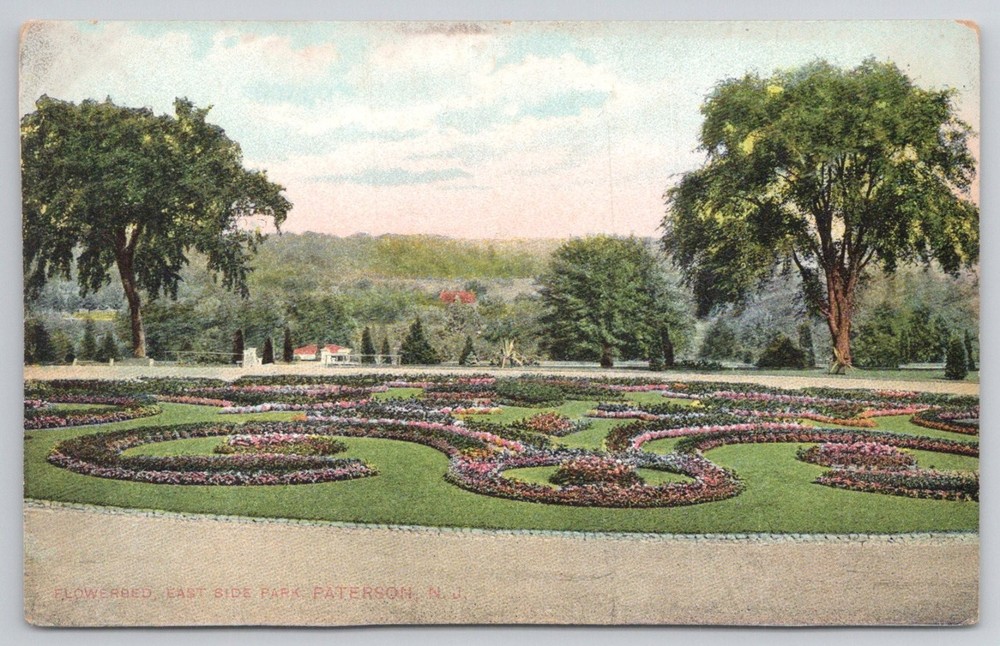 Vtg Paterson NJ East Side Park Flowerbed Postcard New Jersey c1910